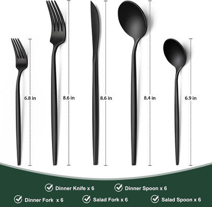 Matte Black Silverware Set 30 Piece, Wildone Stainless Steel Flatware Set Service for 6, Cutlery Utensil Sets for Home Restaurant, Include Knife Fork Spoon Set, Dishwasher Safe