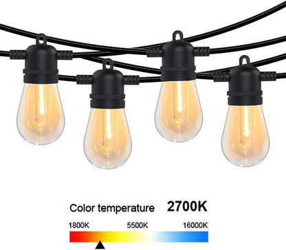TEKXDD 16M String Lights Outdoor, 53FT LED IP65 Waterproof Patio String Lights with Shatterproof 15 + 1 S14 LED Bulbs