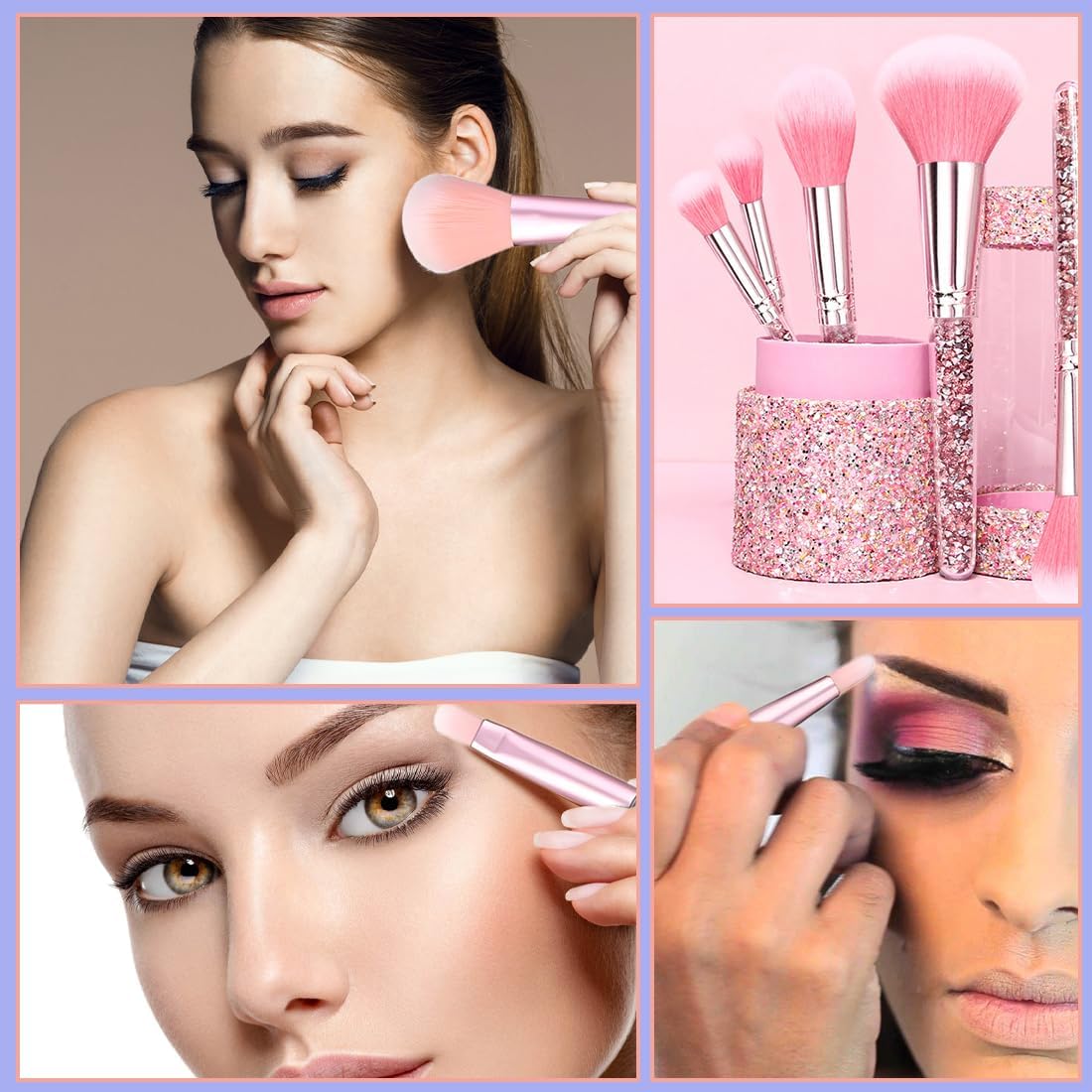 Zeayebsr 7 Pieces Make Up Brushes, Fan Makeup Brushes Premium Set, Professional Cosmetic Accessories with Cosmetic Bag, for Foundation Concealers Eyeshadows and Eyebrows, Gift Ideas