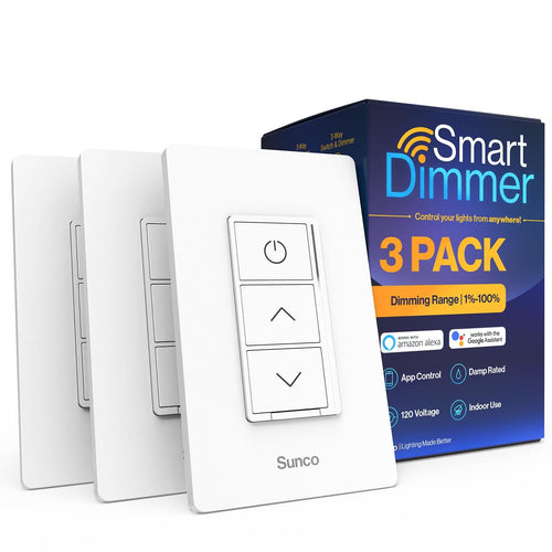 Sunco 3 Pack Smart Dimmer Switch, Double Rocker Wall Light Switch, WiFi Compatible with Tuya, Smart Life, Sunco Lighting Smart App, 120V, Compatible with Alexa and Google Assistant