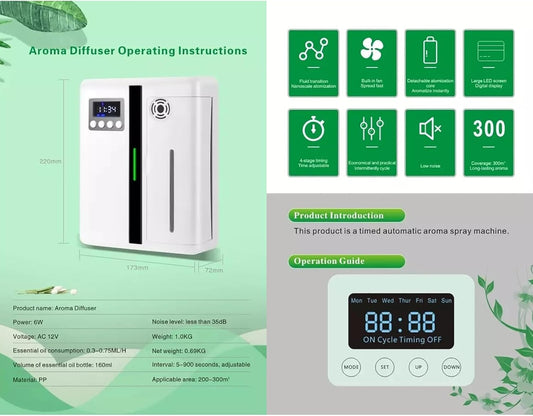 Scent Air Machine for Home, Waterless Essential Oil Diffuser Wall-Mounted Fragrance Machine 160ml, Hotel Collection Diffuser for Large Room, Hotel, Spa, Office Black(White)