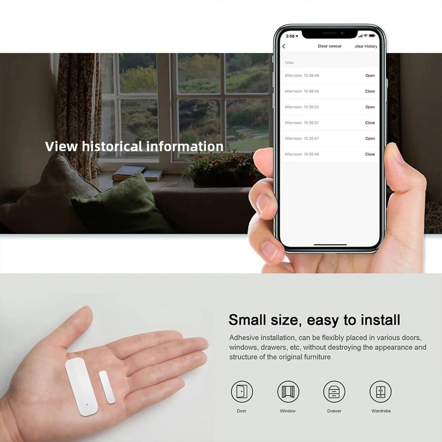 GDSanlian Zigbee Smart Contact Sensor, Smart Home Security System, Home Automation,Safety Protection,Window/Door Safeguard,Instant App Notification, Easy Installation, Real-Time Monistor, Hub Required