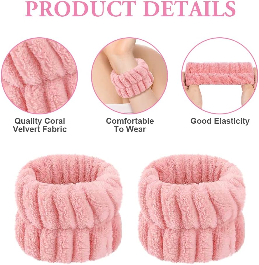 AOOWU Elastic Spa Wrist, 6 Pairs Face Wash Absorbent Bracelets Coral Fleece Bracelets, Makeup Bracelet Face Wash Bracelets for Spa Yoga Make-up