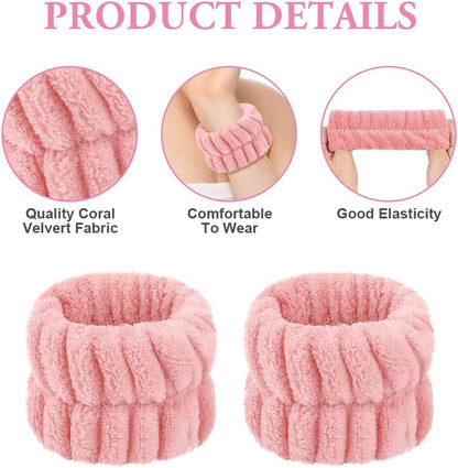 AOOWU Elastic Spa Wrist, 6 Pairs Face Wash Absorbent Bracelets Coral Fleece Bracelets, Makeup Bracelet Face Wash Bracelets for Spa Yoga Make-up