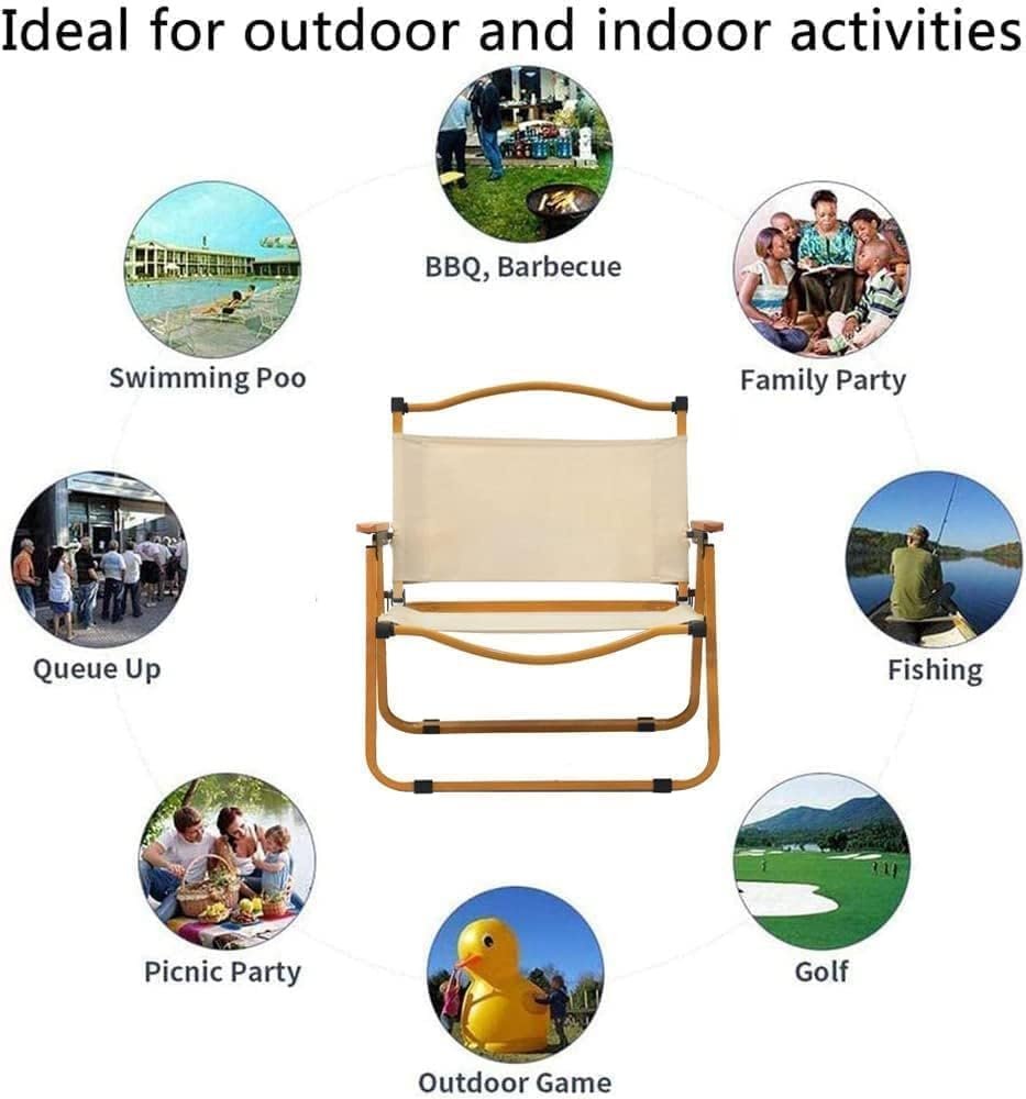 Fohouse Folding Camping Chair, Portable Camping Chair, Lightweight Camping Backpacking Chair, Outdoor Beach Chair for Camping Hiking Garden Travel Beach Picnic BBQ Outdoor (Beige, Large)