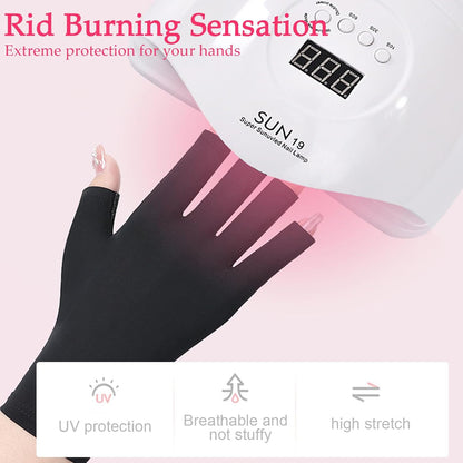 Corigly Nail UV Gloves for Dryer: UPF 50+ UV Protection Fingerless Gloves for Manicures, Anti-Slip UV Nail Gloves for Gel Nail Lamp Skin Care Dryer Nail Art (Pink)