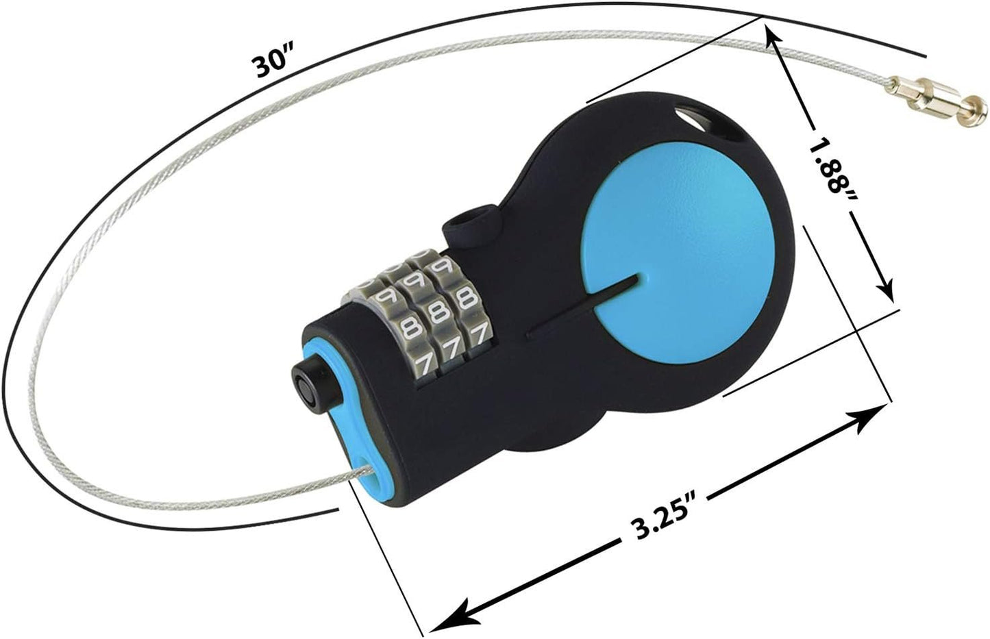 Lewis N. Clark Cable Lock with 30in Retractable Steel Cable, Blue, One Size, TSA Approved Padlock & Bike Lock for Luggage + Travel, Set Your Combo W/30in Retractable Steel Cable
