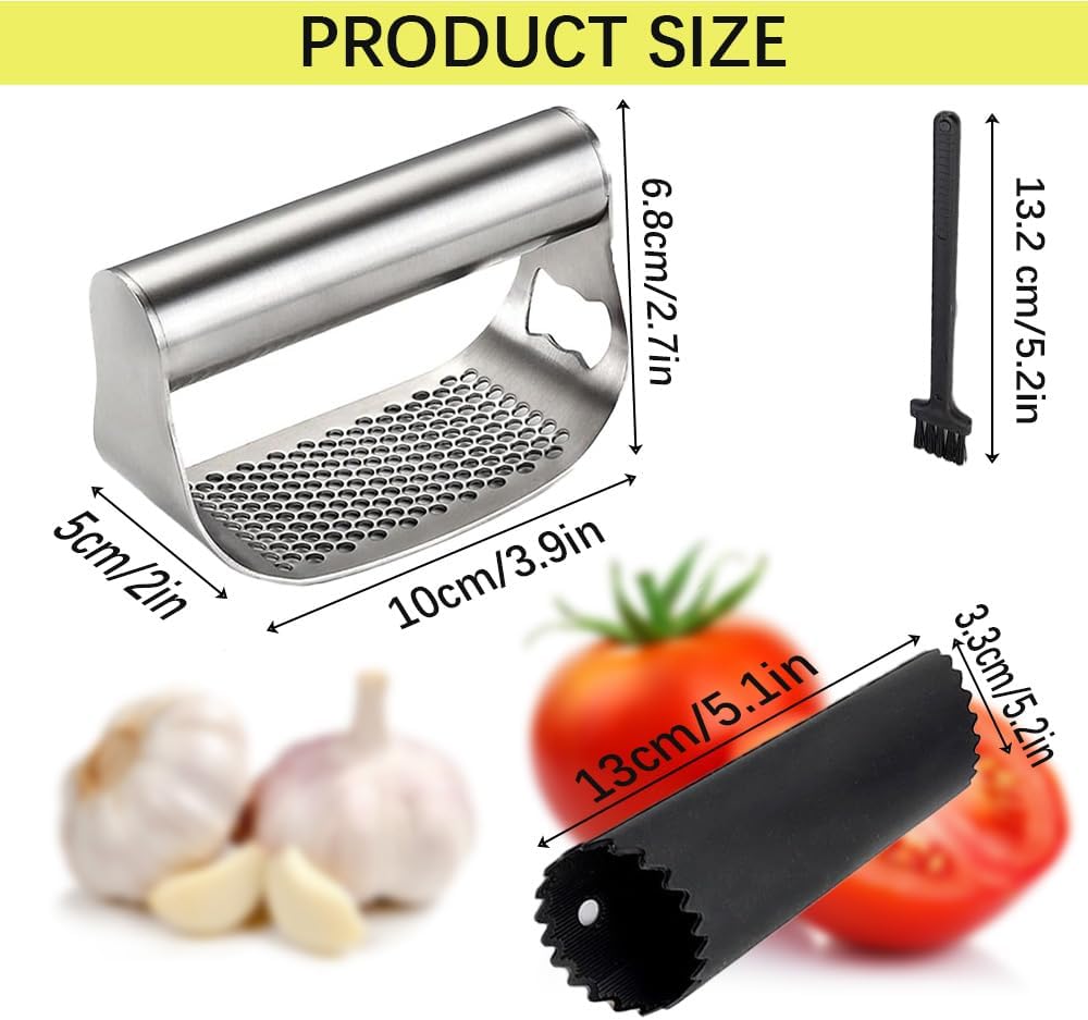 Stainless Steel Garlic Presser,2024 New Garlic Mincer Press Garlic Crusher with Cleaning Brushr And Peeler,Garlic Chopper Kitchen Tools Gadgets,Easy to Use.