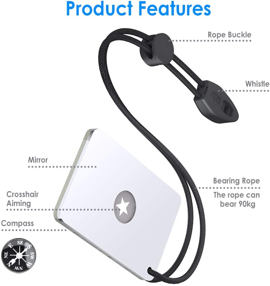 Luca Elf Aid Signal Mirror Survival Military Grade Emergency Mirror Signaling Mirror,Outdoor PFD Rescue Signal Mirror and Whistle,Hiking Mirror and Compass