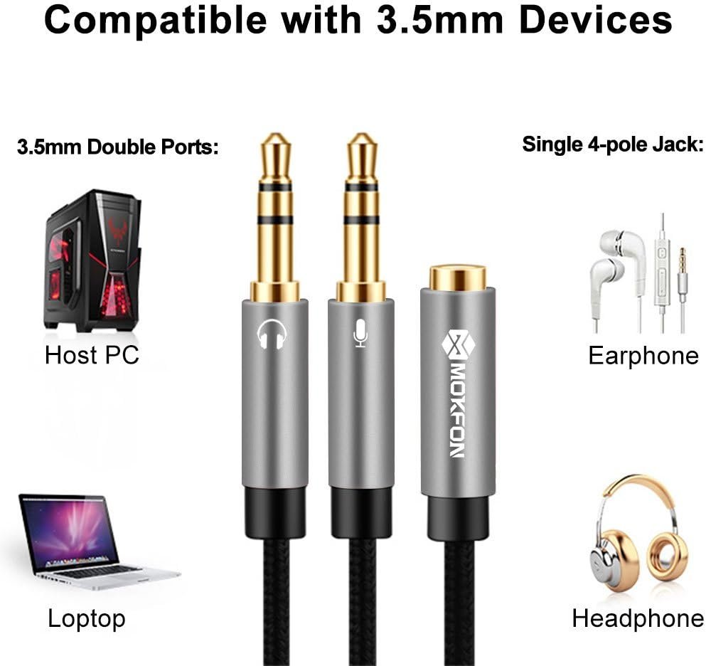Combo Audio Adapters Cable Headphone Y Splitter with Mic and Audio Male to Female 3.5mm PC Headset Extension Stereo Jack Cables for Computer,Laptop,Earphone and More 3.9 Inch (Black)