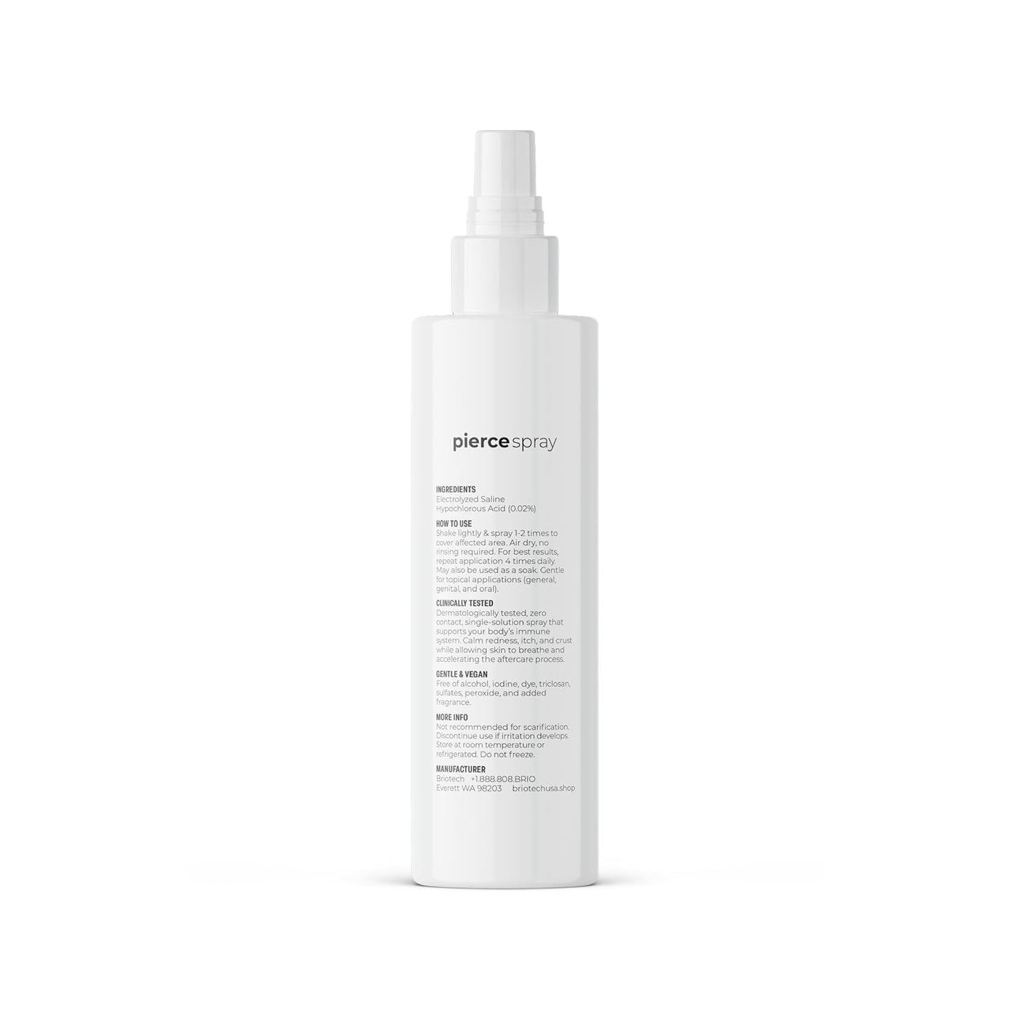 BRIOTECH Pierce Pro Piercing Aftercare Spray, Gentle Hypochlorous Acid Spray, Calm Redness & Itch, Reduce Bumps & Crust, Zero-Contact, No Rinse, No Residue HOCl Spray, 4 fl oz