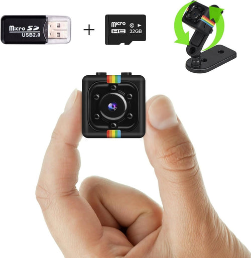Spy Camera, UCOCARE No WiFi Security Camera, Hidden Camera with 32GB Memory Card, Mini Camera, 1080P FHD Video, 12MP Photo Shooting, Night Vision, Motion Detection, 360Â°Rotation Bracket(Black)