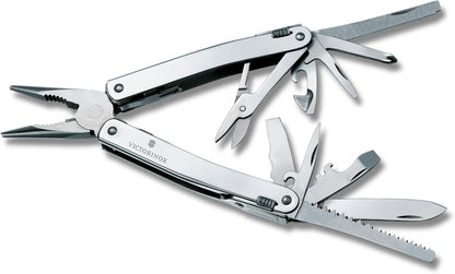 Victorinox Swiss Tool Spirit X Multi Tool, 24 Function Swiss Made with Locking Blade and Long-Nosed Pliers, incl. Leather Case - Silver
