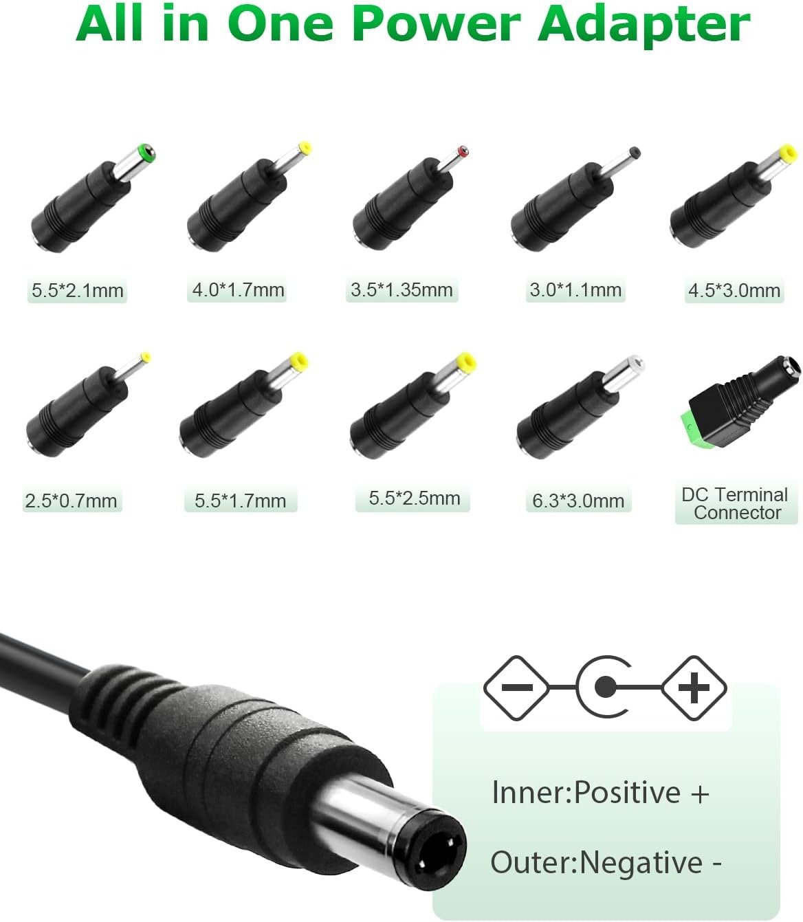 Arkare 12V Power Supply 2A AC/DC Adapter 12Volt Wall Charger Replacement Power Cord AC 100V-240V to DC 12Volt 2A 1.5A 1A Converter for Security Camera BT Speaker GPS Webcam Router Scanner with 10TIPS