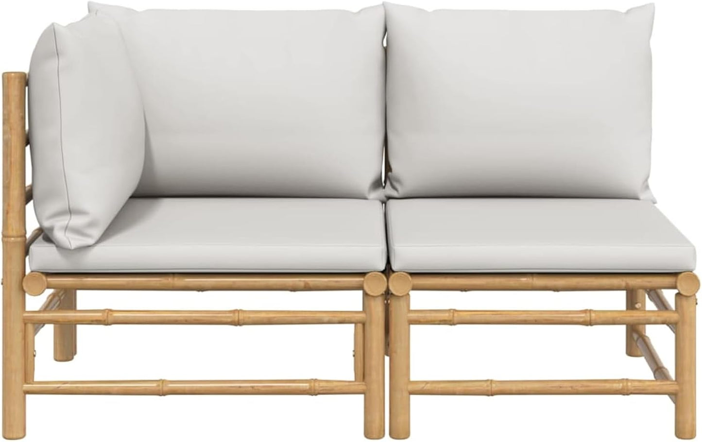 Homgoday 2-Piece Garden Lounge Set with Bamboo Light Grey Cushions, Garden Living Room, Sun Lounger, Sofa Bed Furniture, Garden Loungers for Swimming Pool, Balcony