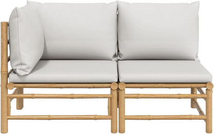 Homgoday 2-Piece Garden Lounge Set with Bamboo Light Grey Cushions, Garden Living Room, Sun Lounger, Sofa Bed Furniture, Garden Loungers for Swimming Pool, Balcony