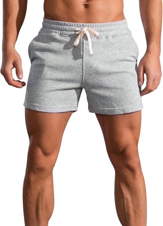 KEOYA Men's Athletic Casual 5" Cotton Blend Solid Shorts with Pockets and Drawstring