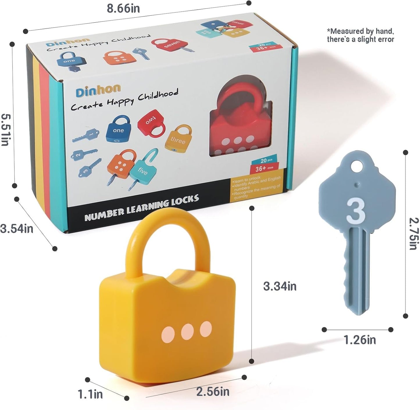 Dinhon Kids Learning Locks with Keys Numbers Matching & Counting Montessori Educational Toys for Ages 3 yrs+ Boys and Girls Preschool Games Gifts