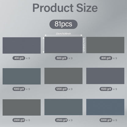 81 Pieces Sandpaper Kit Sandpaper 400/800/1000/1500/2000/2500/3000 Sandpaper for Metal or Wood Furniture Finishing Waterproof Dry and Wet Sandpaper