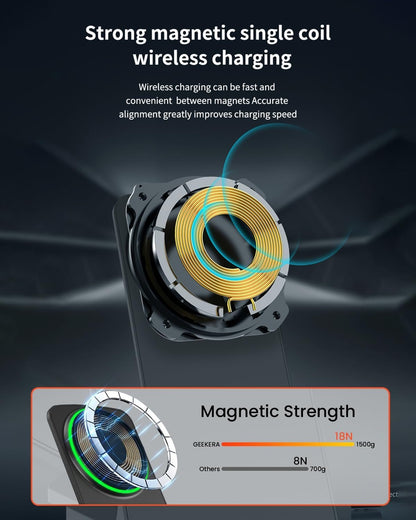 GEEKERA Magnetic Wireless Charger Stand, Fast Wireless Charger for iPhone 16/16 Pro/16 Plus/16 Pro Max/15/14/13/12 Series, Sleep-Friendly Charging Stand Dock for Nightstand Home Office
