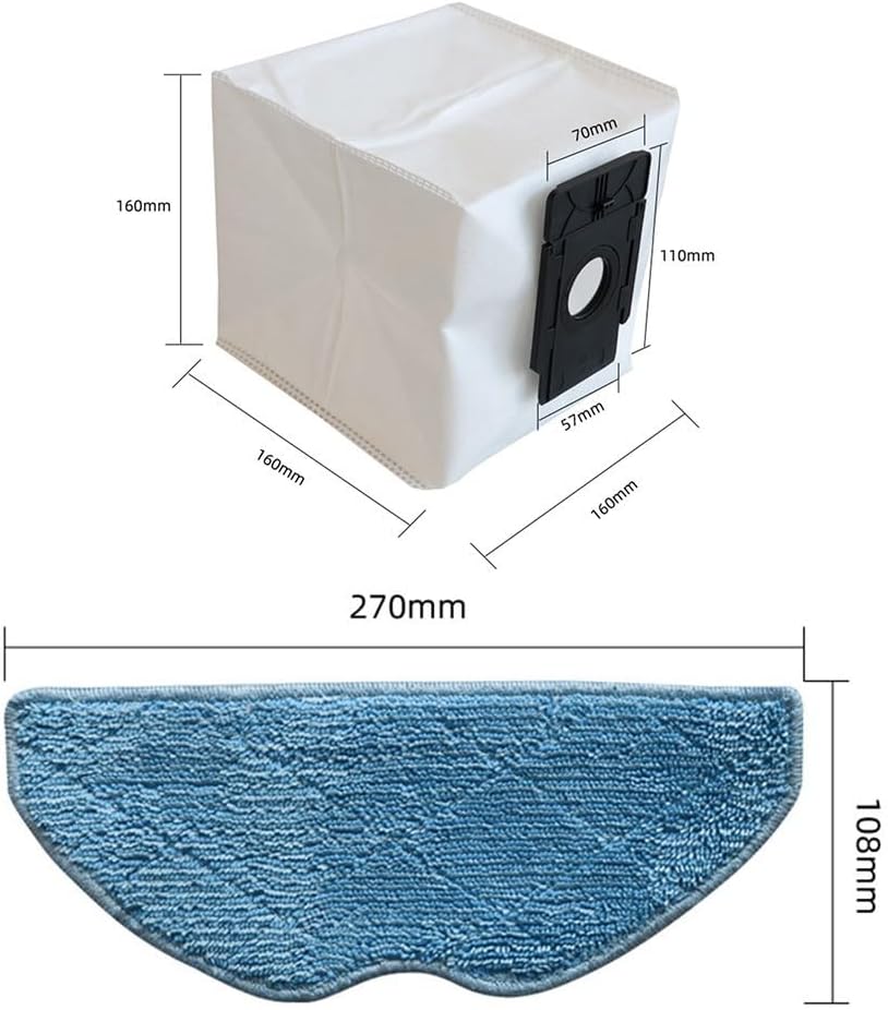 Cleaning Essentials, panni per mocio e sacchetti di ricambio per Tapo RVA300 RV10 Plus, colore: nero