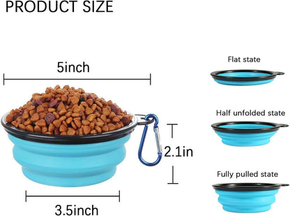 Silicone Feeding Watering Bowls with Lids and Carabiners, 2Set Dog Bowls Pet Collapsible Bowl with Covers and Carabiners, Silicone Collapsible Pet Dog Cat Food Water Bow with Covers and Carabiners