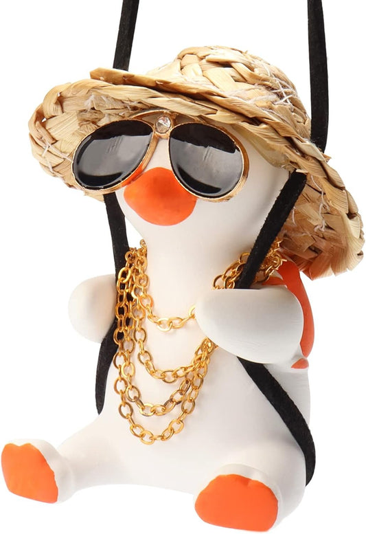 Swinging Duck Car Ornament, Cute Car Mirror Hanging Accessories Car Decorations Interior for Rear View Mirror (Orange)