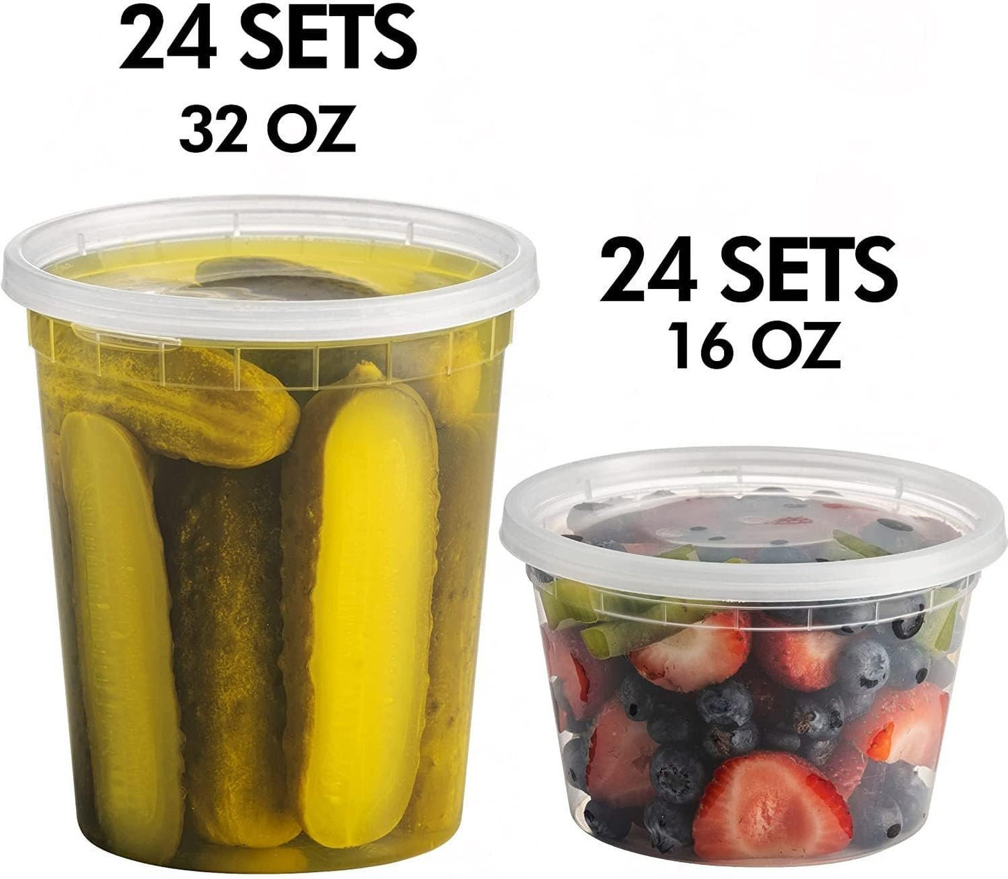 Deli Food Containers with Lids - (48 Sets) 24-32 Oz Quart Size & 24-16 Oz Pint Size Airtight Food Storage Takeout Meal Prep Containers with 54 Lids, BPA-Free, Dishwasher, Microwave Safe