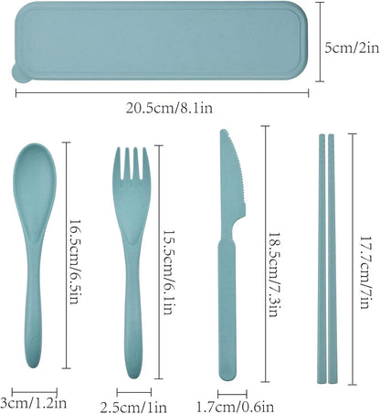 Reusable Utensils Set with Case, 4 Sets Wheat Straw Travel Cutlery Set, Portable Spoon Knife Fork Chopsticks Lunch Box Utensil Set
