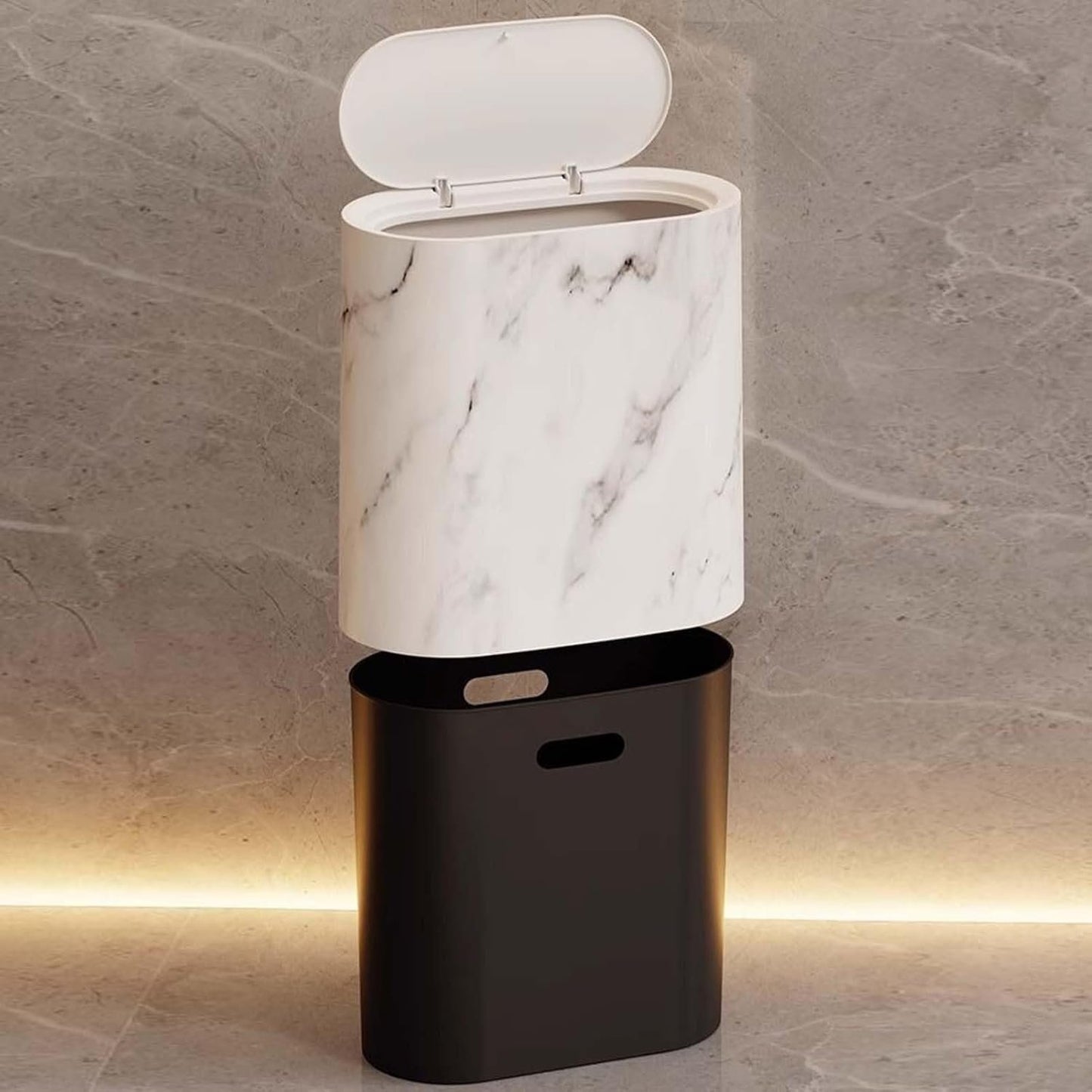 Small Bathroom Trash Can,Space-Saving Trash Can with Lid Bathroom | Compact Dustbin Lidded Waste Basket for Indoor Kitchen Toilet Home Bedroom Laundry