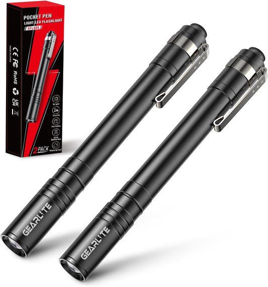 LETMY LED Pen Light 2 Pack, Lightweight, Small Bright Pen Flashlight with Clip, Waterproof Portable Pocket Flashlight for Home, Walking Emergency, Inspection