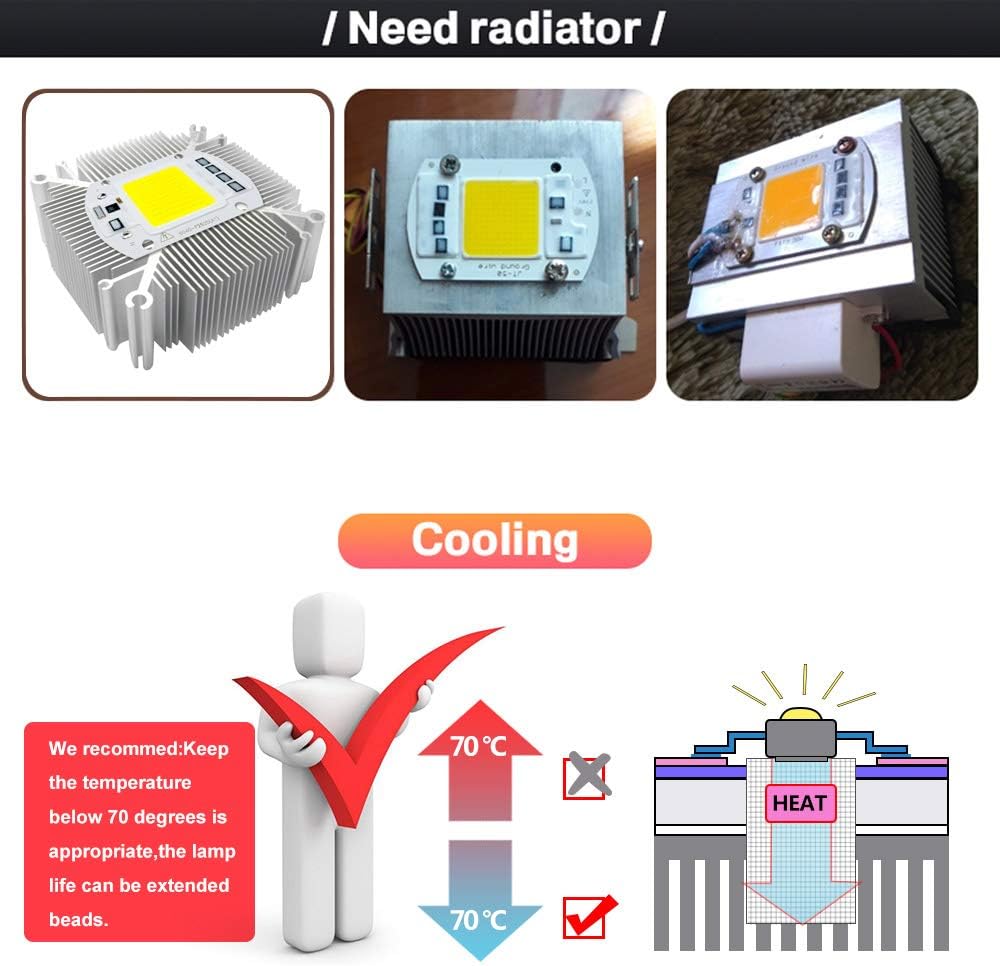 50W Rectangle LED COB Chips AC Input 220V Built-in Smart Driver IC Driver for DIY Spotlight Projector, Warm White