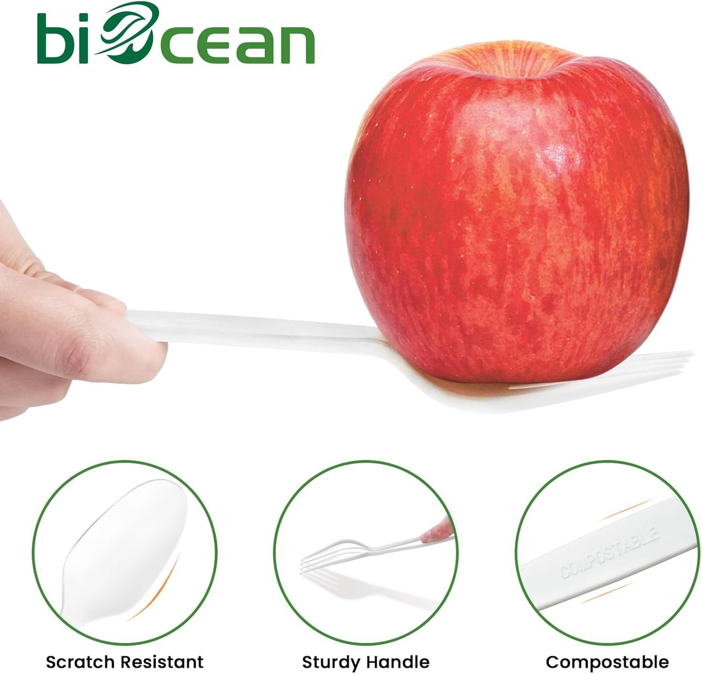 Biocean Extra Heavyduty Compostable Forks [200 Count,7In] Disposable Cutlery No Plastic Forks Large Biodegradable Utensils Eco Friendly Silverware Serving Flatware for Party,Daily Use,BBQ,Picnic