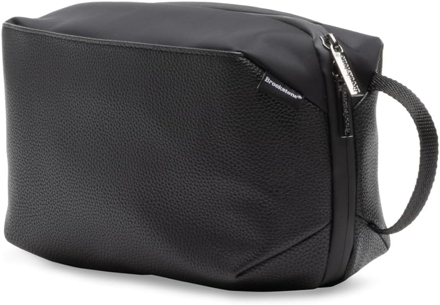 Brookstone Compact Toiletry Kit - Vegan Leather Travel Toiletry Bag with Side Grab Handle - Hygiene Bag Toiletry Organizer, Black, Onesize