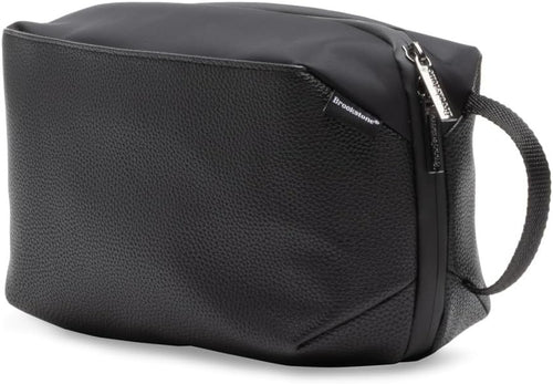 Brookstone Compact Toiletry Kit - Vegan Leather Travel Toiletry Bag with Side Grab Handle - Hygiene Bag Toiletry Organizer, Black, Onesize