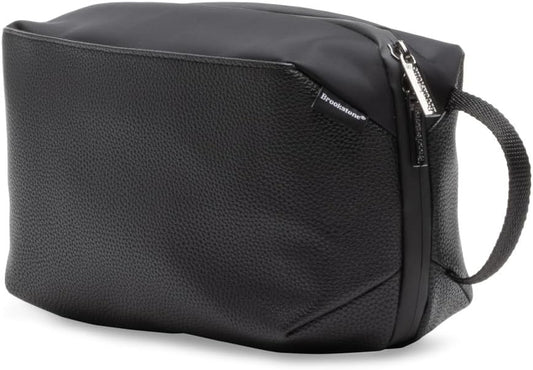 Brookstone Compact Toiletry Kit - Vegan Leather Travel Toiletry Bag with Side Grab Handle - Hygiene Bag Toiletry Organizer, Black, Onesize