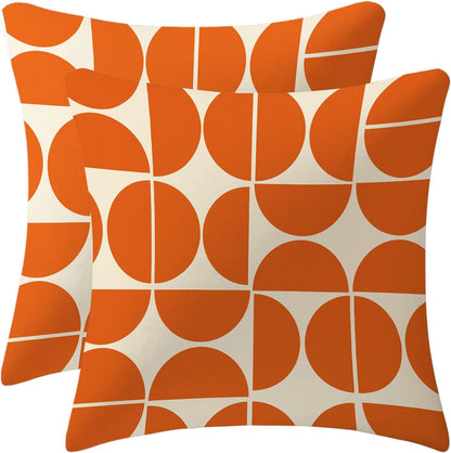 Orange Mid Century Pillow Covers 70s 80s Retro Throw Pillow Covers Morden Abstract geometric Decorative Square Cushion Case for Sofa Bedroom Car 18x18 Inch