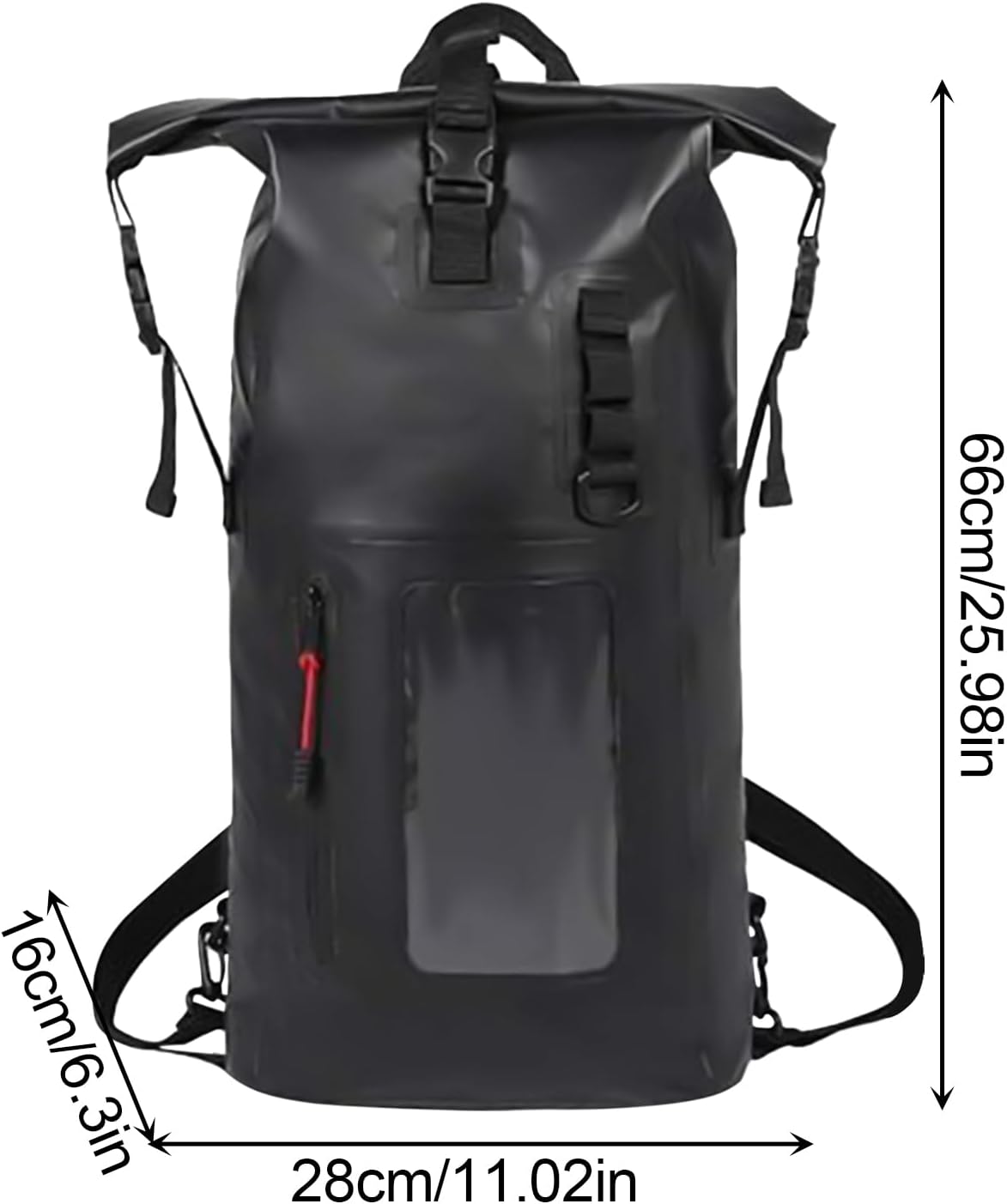 Dry Backpack, Waterproof Bags Backpack, 11.02x6.3x25.98 Inches Large Capacity Portable Storage, Camping Gear Bag for Swimming, Kayaking, Boating, Beach and Outdoor Travel, Black, Refer to description