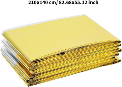 5PCS Emergency Mylar Thermal Blankets, Camping Emergency Blankets Heat Reserve Reflective Blanket for Outdoors, Survival Reflective Thermal First Aid Foil Blanket(Gold)