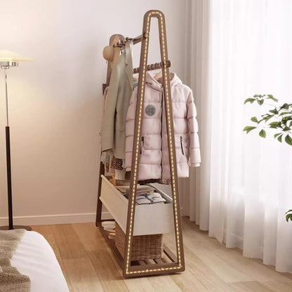 Generico Appendiabiti Elegante in Legno massello con Ruote - Appendiabiti Mobile per Cappelli e Vestiti per Ingresso e Camera da Letto - Design salvaspazio con Borsa in Tessuto per Una Facile organiz