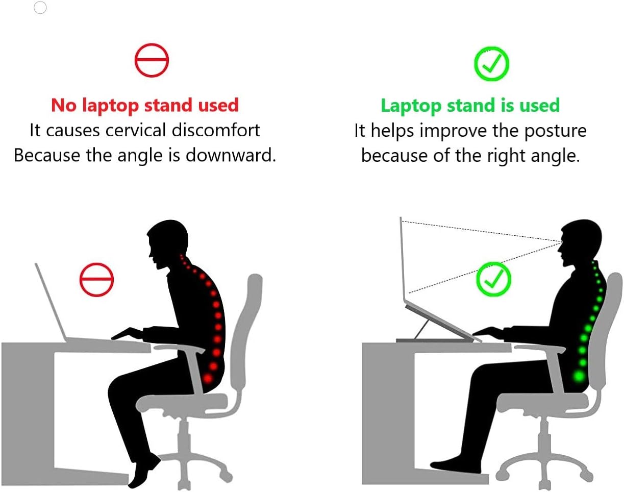 Portable Laptop Stand, JDOX Aluminium Adjustable Laptop Stand for Desk, 7 Adjustable Heights, Foldable Laptop Stand Compatible with MacBook, HP, Dell Laptop and Tablet, Silver