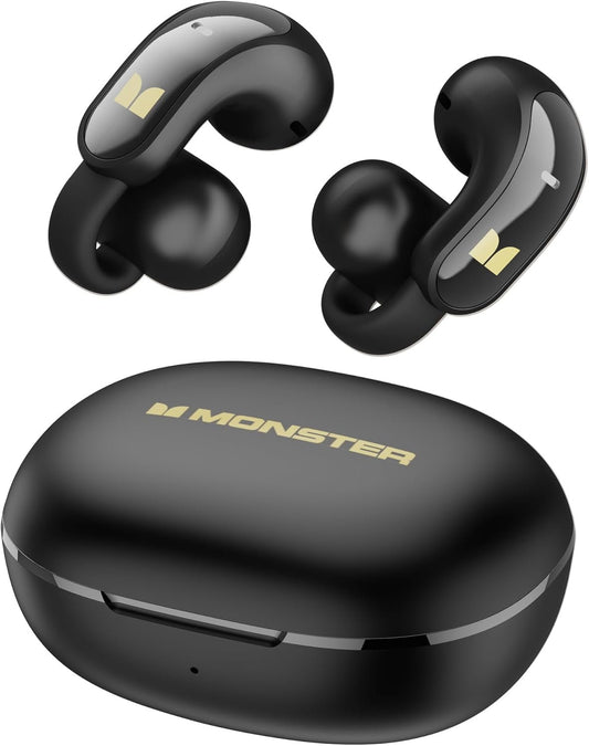 Monster Open Ear AC228 Wireless Headphones, Clip-On Earbuds, Adaptive Comfort, Immersive Audio, Bluetooth 6.0 Open Ear Earbuds with ENC Clear Call, 30H Playtime, IPX5 Water Resistant for Sport, Black