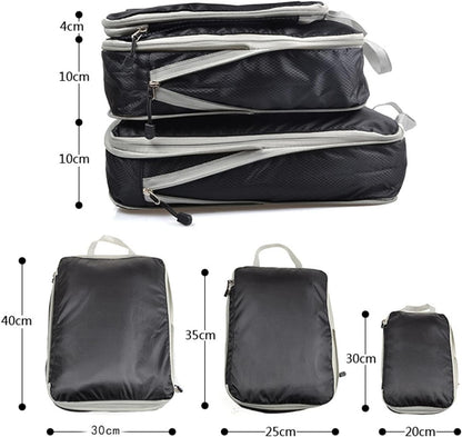 3Pcs Compression Packing Cubes for Suitcases Extensible Organizer Bags Travel Luggage Organizer Packing Light-Weight Bags Suitcase Organization Set Black