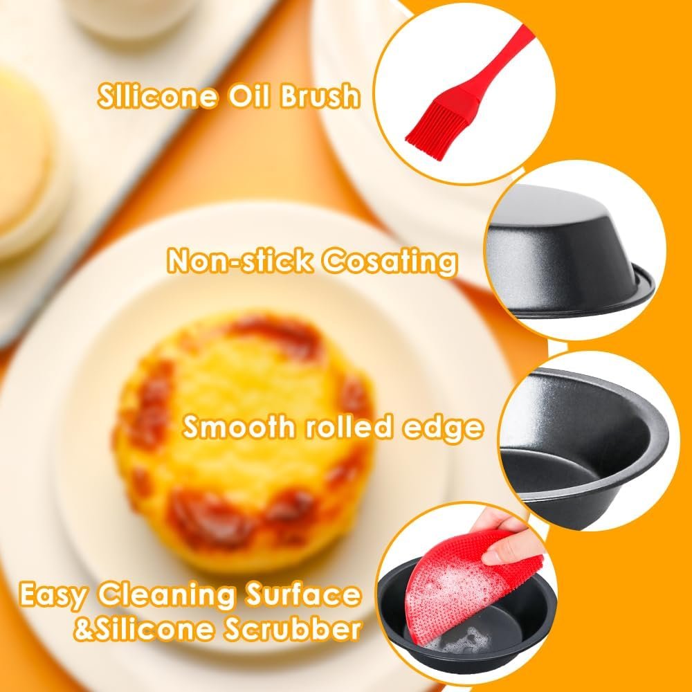 Quyimy 8 Pack Mini Pie Pans, 5 Inch Pie Tins Reusable Round Small Quiches Pans, Carbon Steel Tart Pan Nonstick Small Pot Bakeware for Dessert, Cake, Fruit and Meat