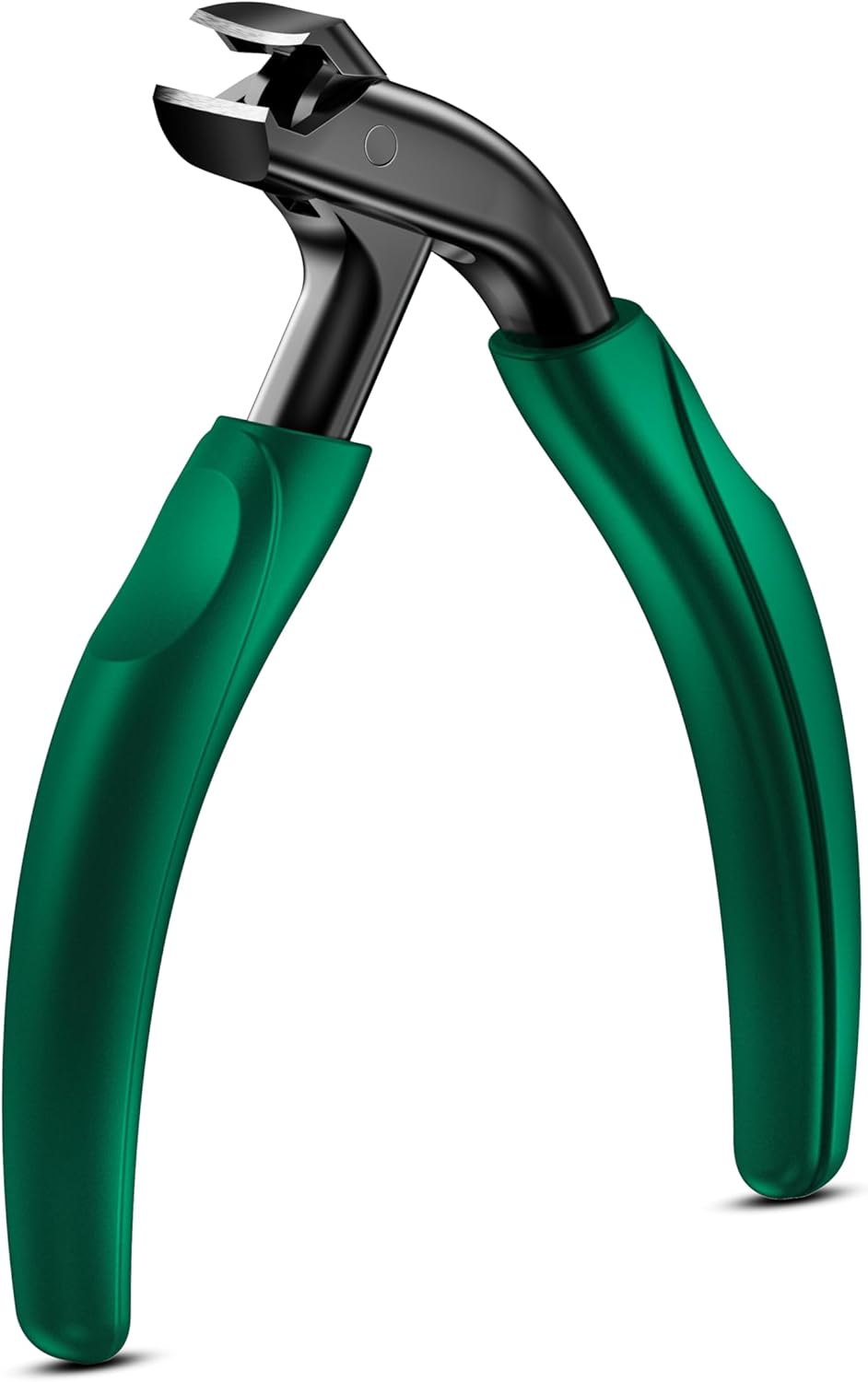 BALUCA Curved Head Toenail Clippers for Seniors for Thick Toenails, Long Handle Toe Nail Clippers with Catcher, German Stainless Steel Angled Nail Clippers with Silicone-Grip - Green