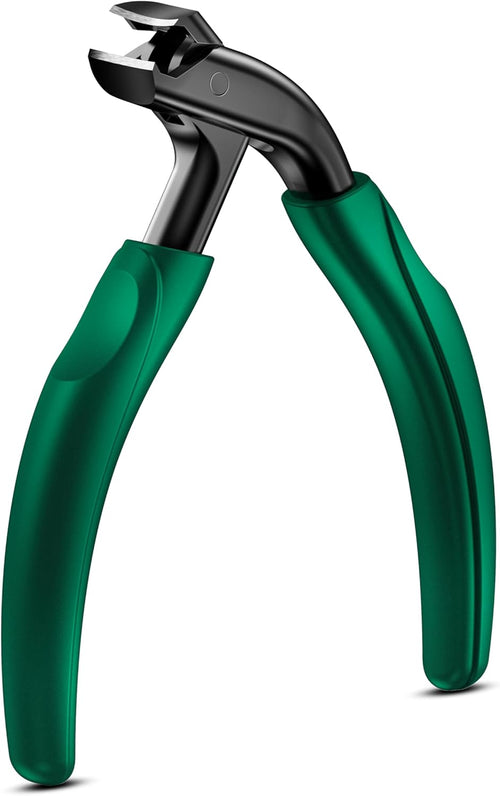 BALUCA Curved Head Toenail Clippers for Seniors for Thick Toenails, Long Handle Toe Nail Clippers with Catcher, German Stainless Steel Angled Nail Clippers with Silicone-Grip - Green