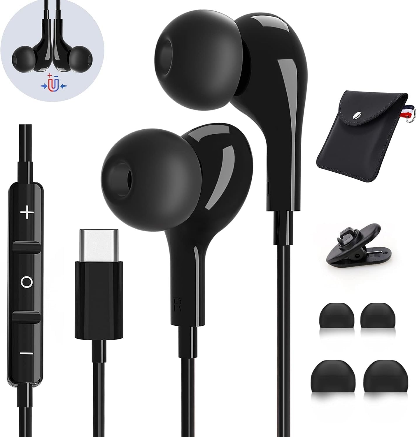 USB C Headphones,for Samsung Galaxy S23 S22 Ultra S24 S21 A55 A53 A54 5G,Magnetic in-Ear USB C Earbuds with Microphone Type C Earphones Noise Cancelling Headphones for iPhone 15 16 Pro Pixel 8 7 6 Pro