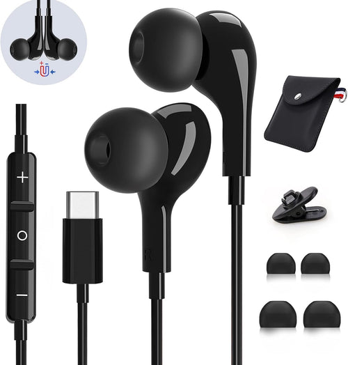 USB C Headphones,for Samsung Galaxy S23 S22 Ultra S24 S21 A55 A53 A54 5G,Magnetic in-Ear USB C Earbuds with Microphone Type C Earphones Noise Cancelling Headphones for iPhone 15 16 Pro Pixel 8 7 6 Pro