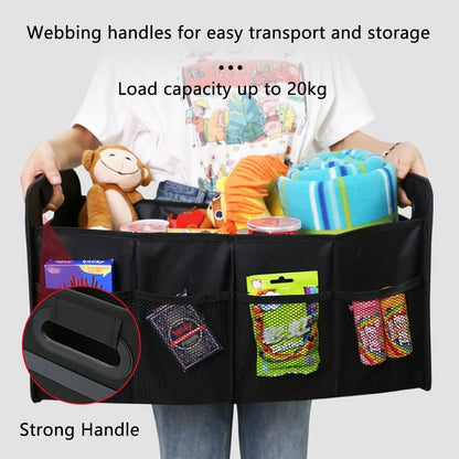 Car Trunk Organizer, Collapsible Two Compartment Car Storage with Reinforced Handles, Large Capacity Trunk Groceries Organizer, Auto Accessories Universal for Vehicle, Truck, Sedan (Black)