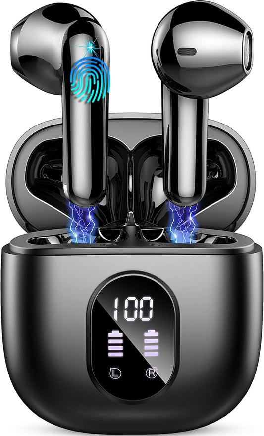 Wireless Earbuds, 2024 Bluetooth 5.4 Headphones-Deep Bass Stereo Ear Buds with ENC Noise Canceling Mic, 50Hrs Bluetooth Earbuds-Clear Call/LED Displays, IP7 Waterproof Earphones Wireless Android-Black